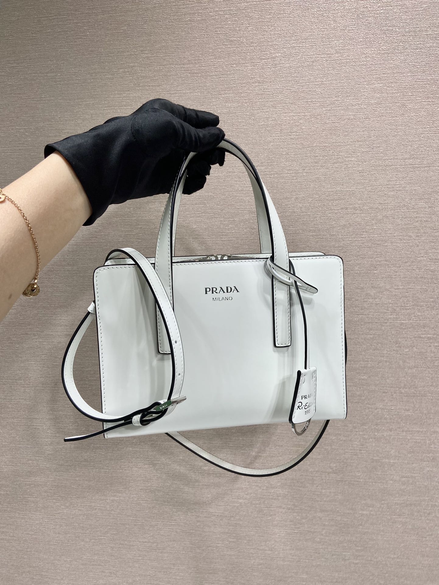 Prada Mini Re Edition 1995 Brushed Leather Handbag Bag White 1BA357